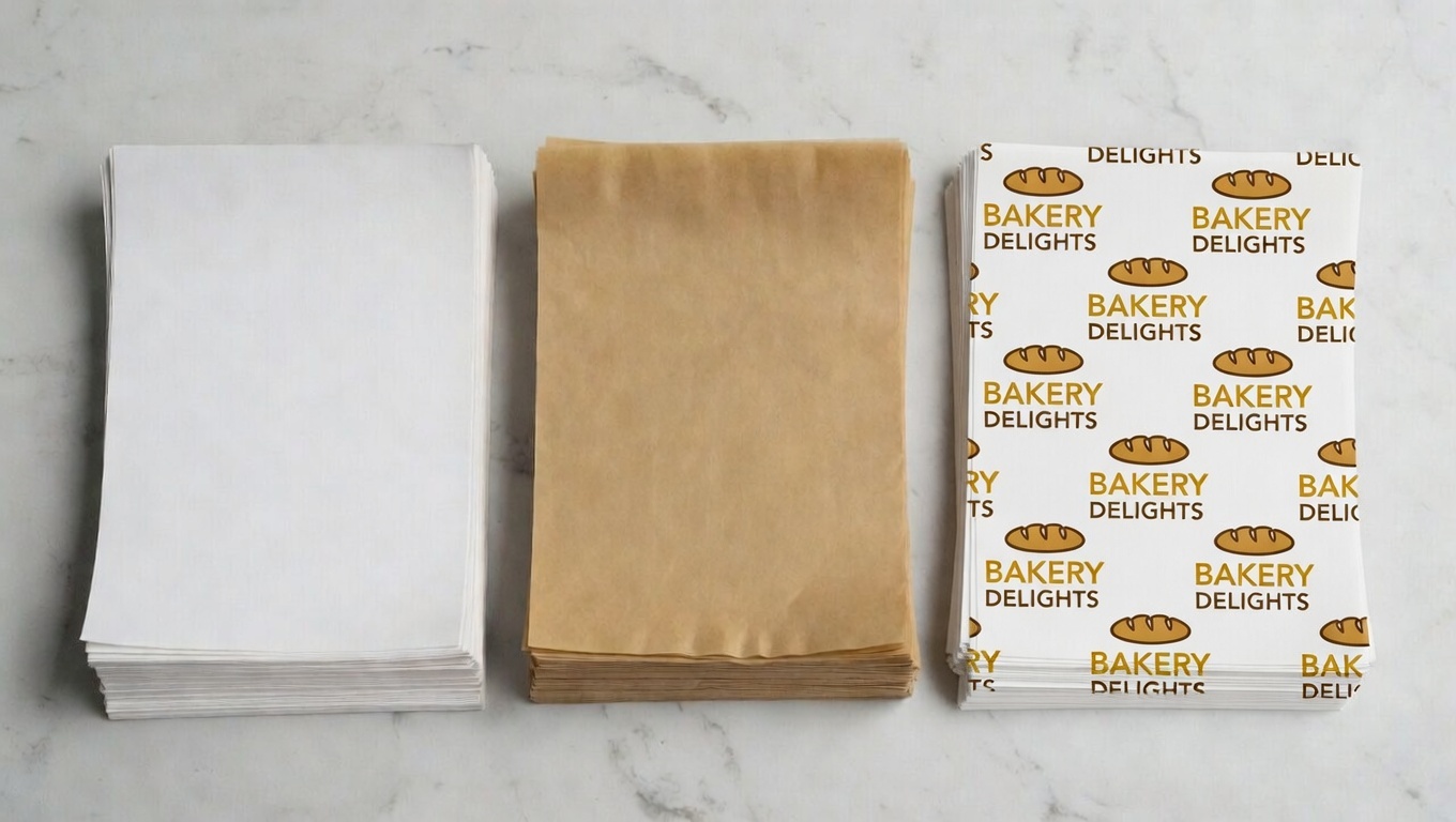 Plain white kraft and custom printed greaseproof paper sheets comparison - Wabs Print