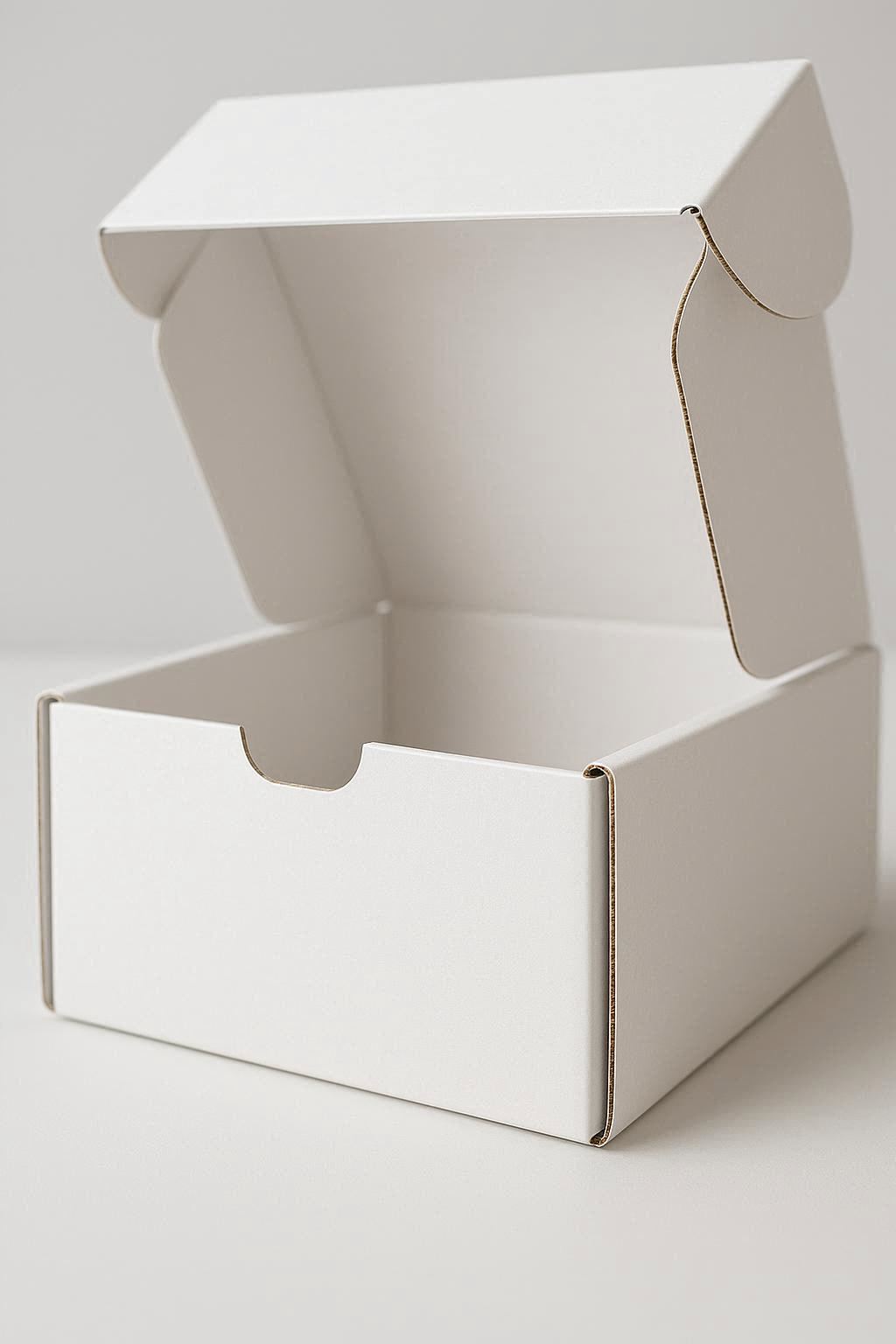 Close-up of white mailer box showing self-locking tabs - Wabs Print UK