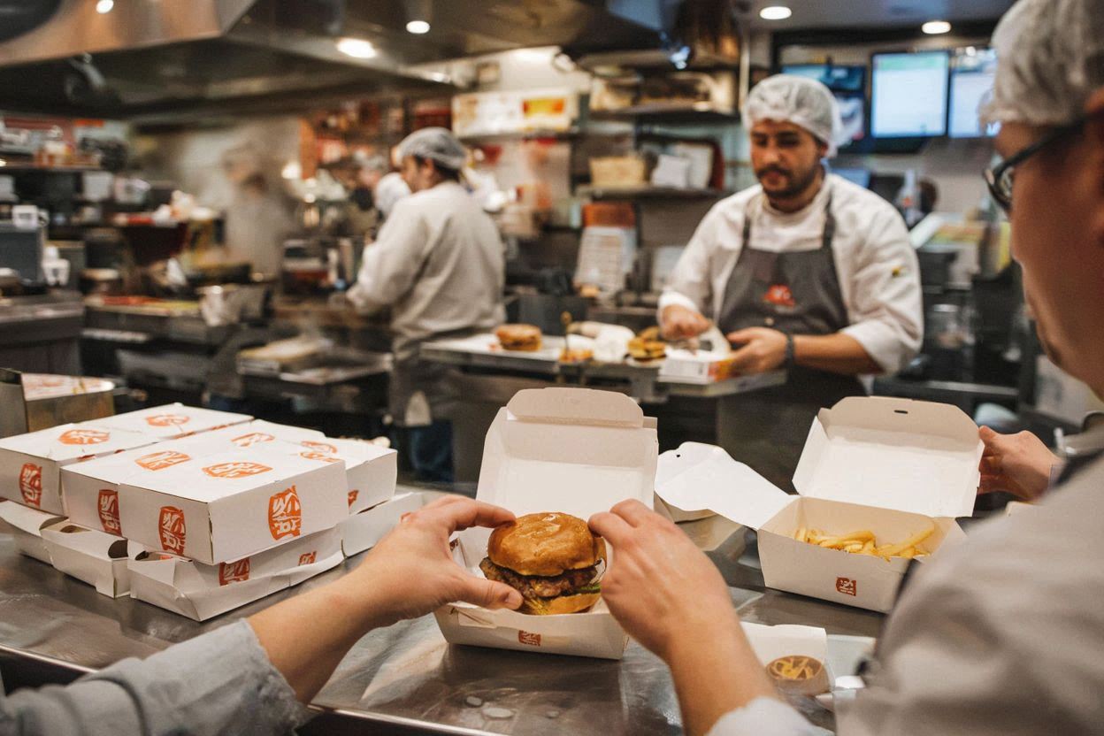 Burger boxes being used in UK restaurant kitchen - Wabs Print