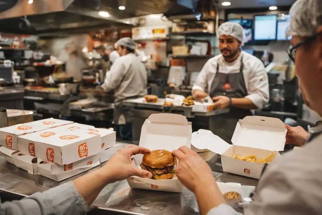 Burger boxes being used in UK restaurant kitchen - Wabs Print