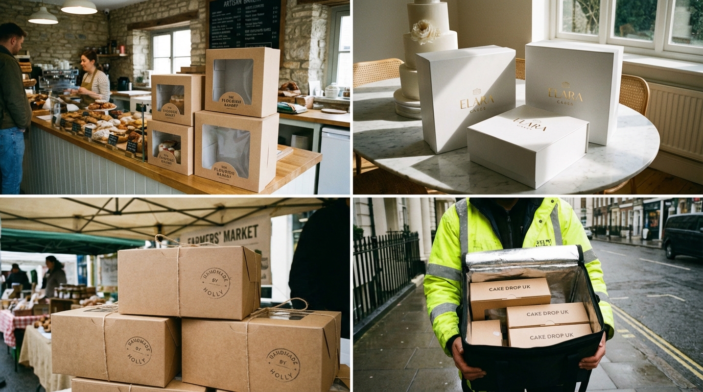 Cake boxes being used in UK bakeries, weddings, online delivery and retail - Wabs Print