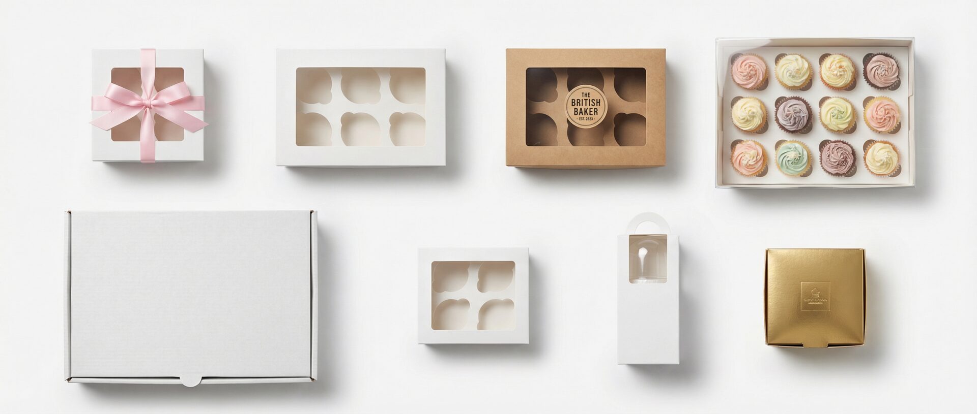 Types of cupcake boxes UK — single, 4-cavity, 6-cavity, 12-cavity, windowed, kraft, mini, luxury - Wabs Print