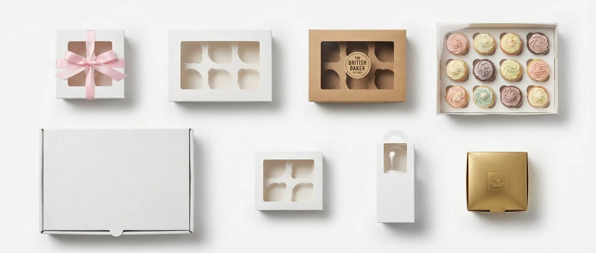 Types of cupcake boxes UK — single, 4-cavity, 6-cavity, 12-cavity, windowed, kraft, mini, luxury - Wabs Print