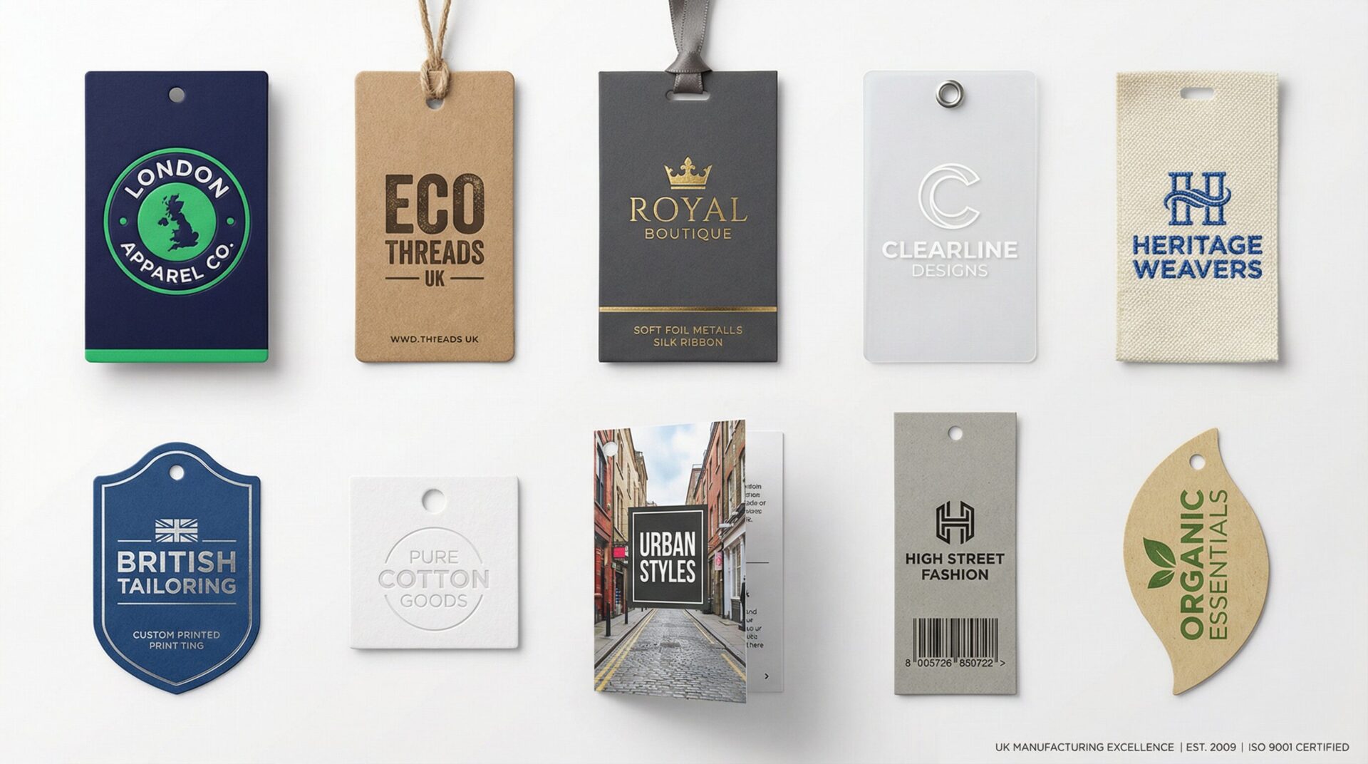 Custom printed swing tags with UK brand logos and designs - Wabs Print