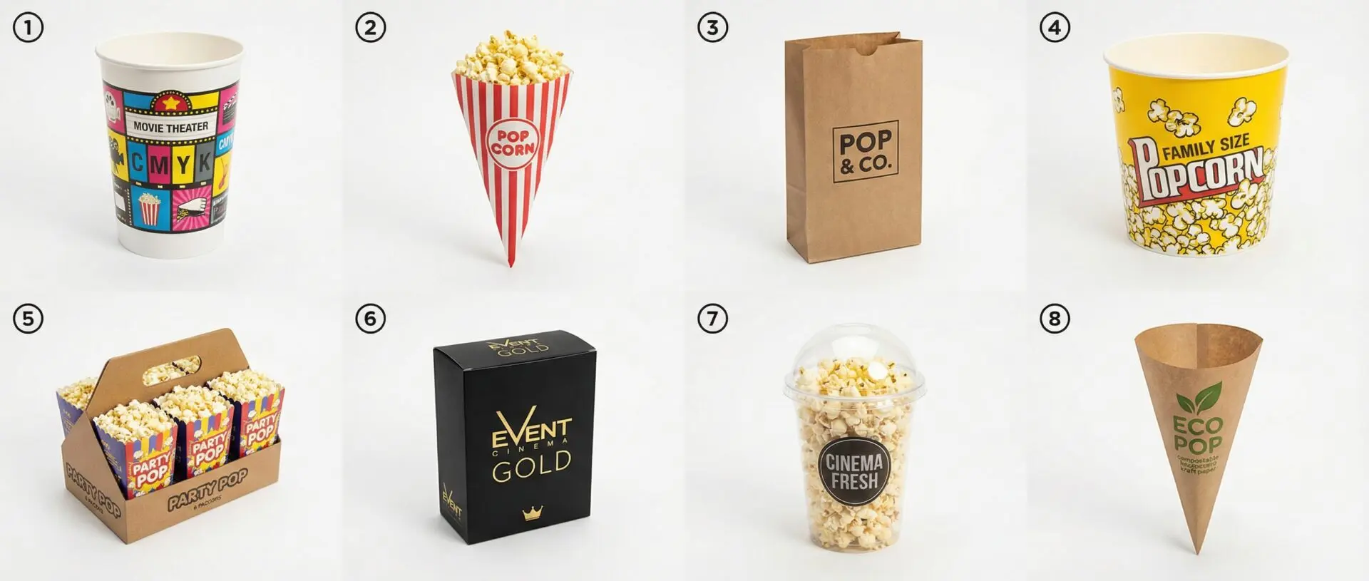 Types of popcorn boxes UK โ cinema tub, cone, flat-bottom, kraft, mini, premium - Wabs Print