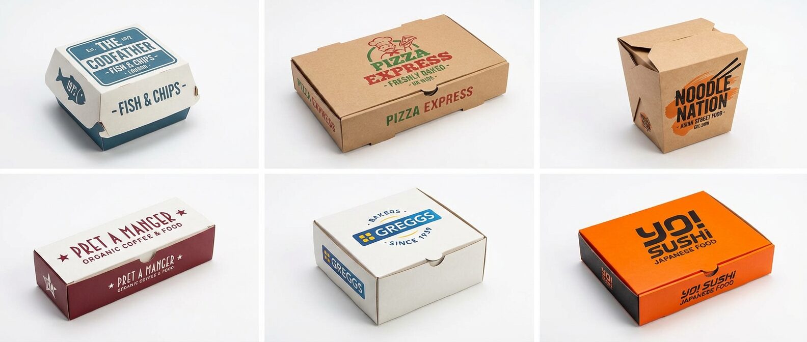 Custom branded takeaway boxes with UK restaurant logos - Wabs Print