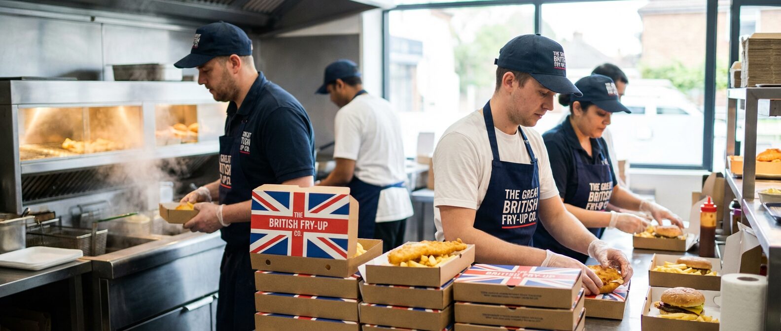 Takeaway boxes being used in UK restaurant kitchen - Wabs Print