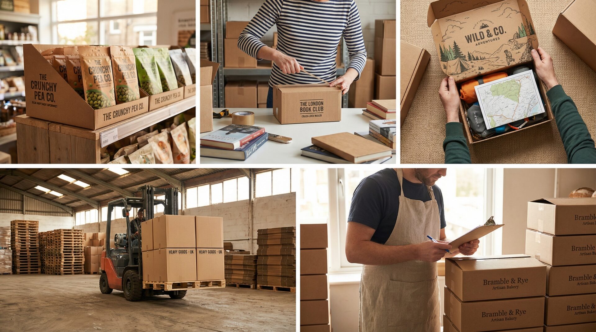 Corrugated boxes UK across industries — food, e-commerce, retail, industrial, subscription