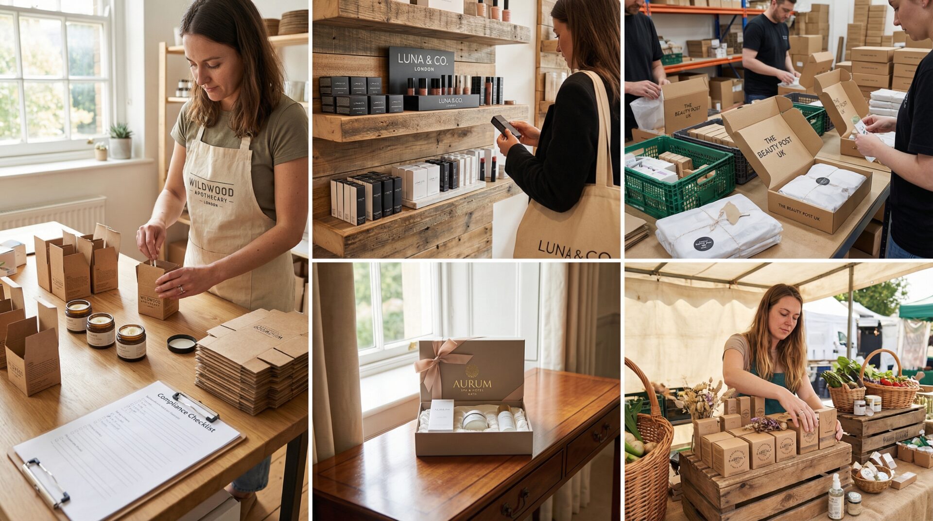 Cosmetic boxes UK across industries — skincare brand, makeup brand, indie beauty, spa, subscription