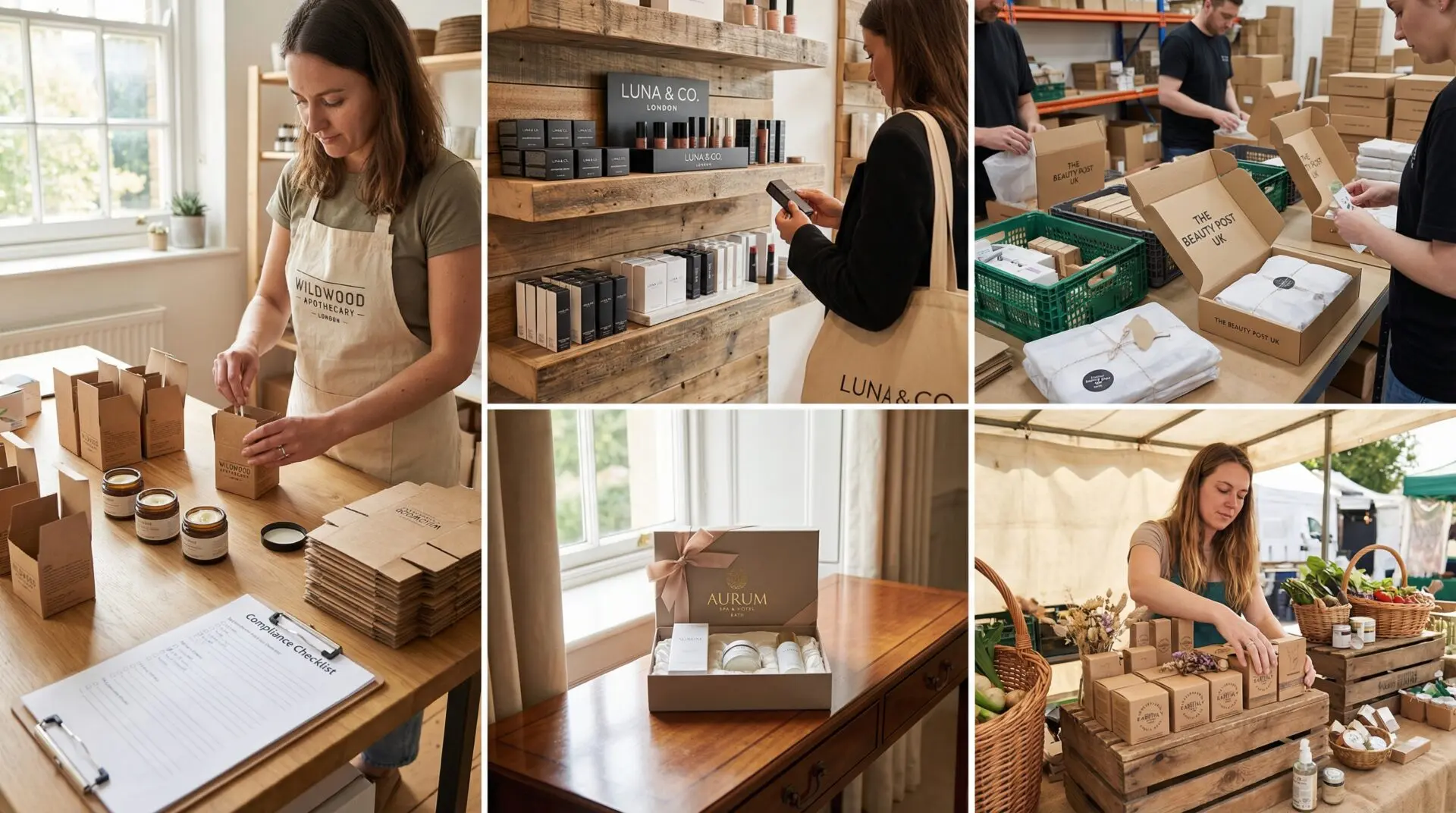 Cosmetic boxes UK across industries — skincare brand, makeup brand, indie beauty, spa, subscription