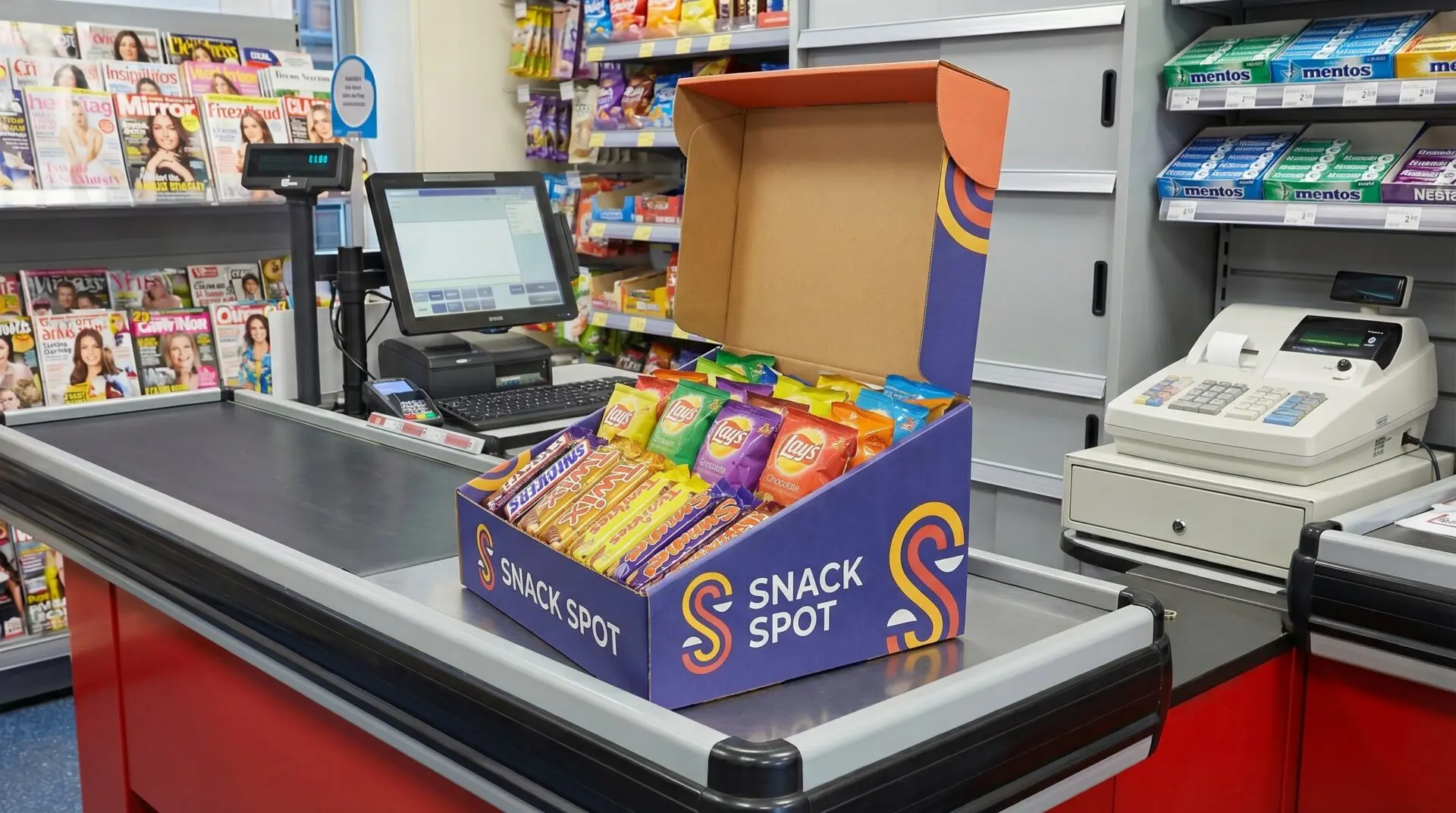Counter display boxes UK filled with products on retail counter point of sale