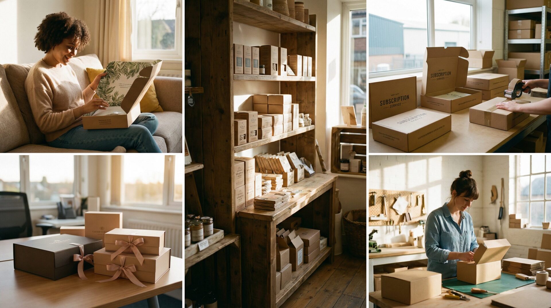 Custom boxes UK in use — e-commerce unboxing, retail shelf, subscription service, corporate gifting - Wabs Print