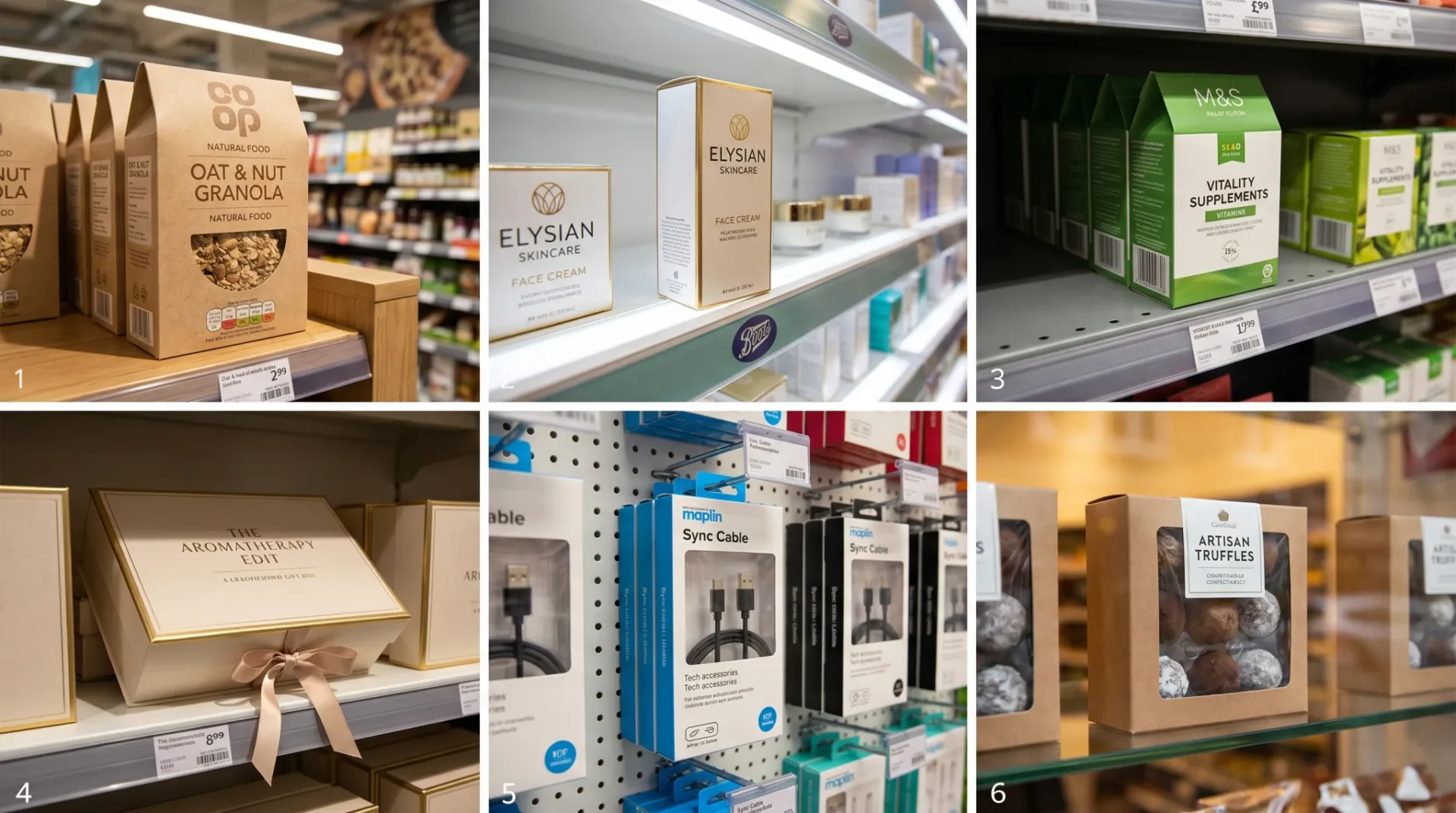 UK retail boxes used across different industries — food & beverage, health & beauty, pharmacy, gifting, electronics, natural & organic brands