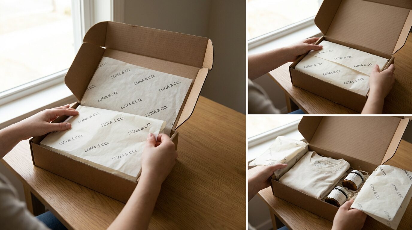 Tissue paper used in ecommerce mailer box packaging UK