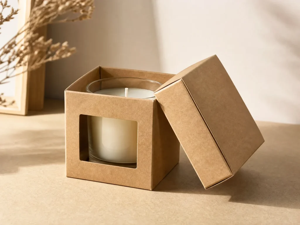 Kraft candle box with window custom candle boxes UK sustainable packaging | Wabs Print