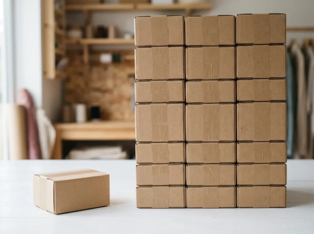 No minimum order packaging UK single box vs bulk stack infographic custom packaging | Wabs Print