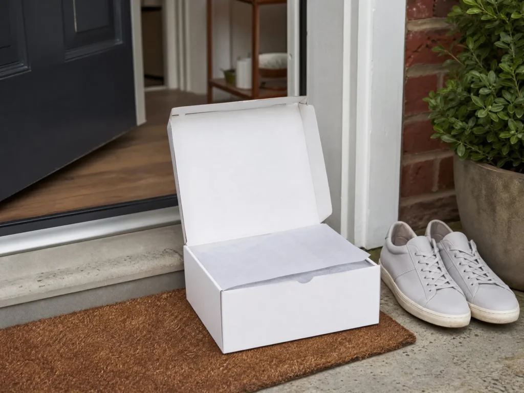 White mailer box delivery lifestyle shot custom mailer boxes UK e-commerce | Wabs Print