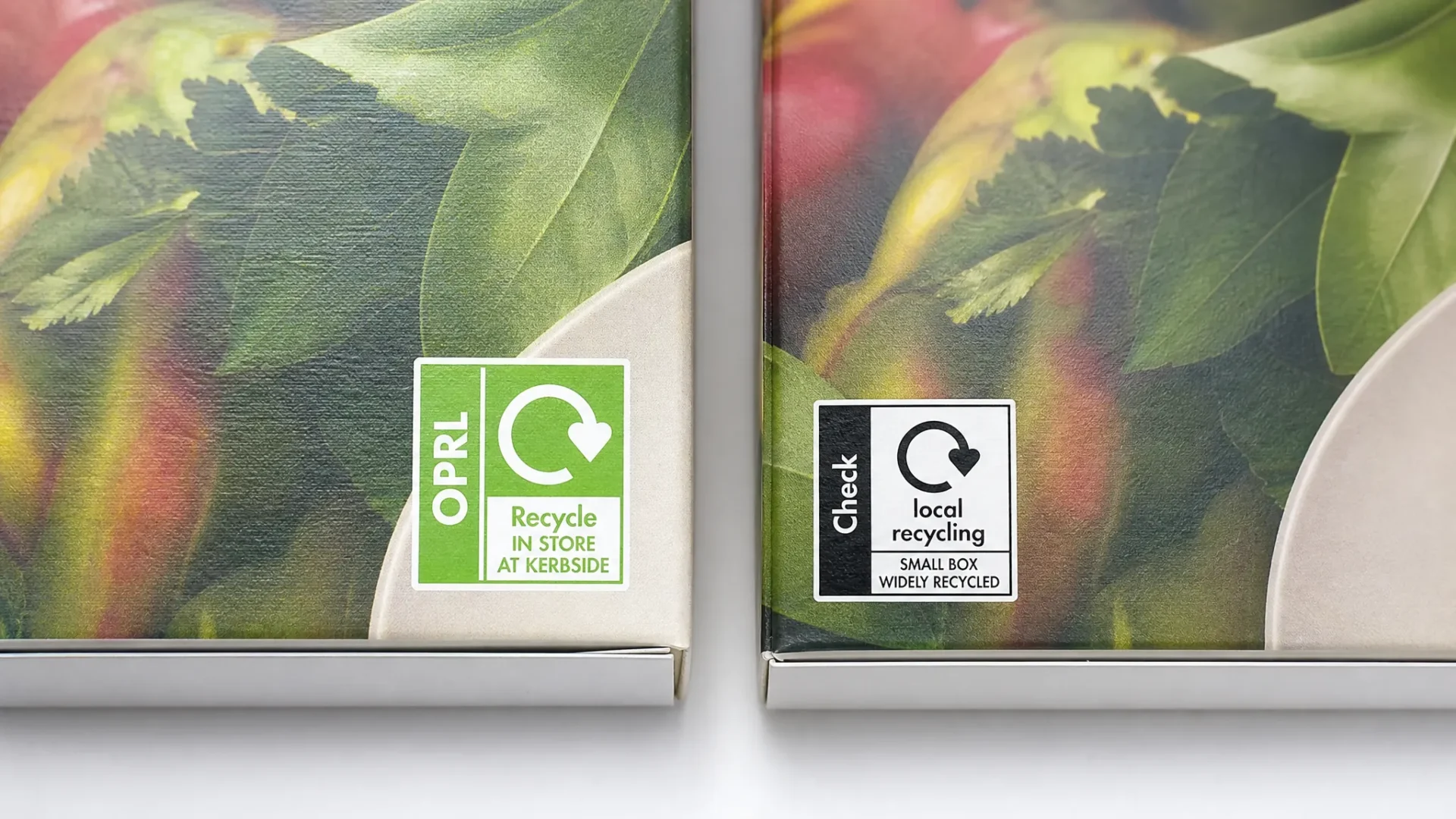 Aqueous matte coating vs matte laminate retail box comparison OPRL label Green vs Amber RAM UK | Wabs Print
