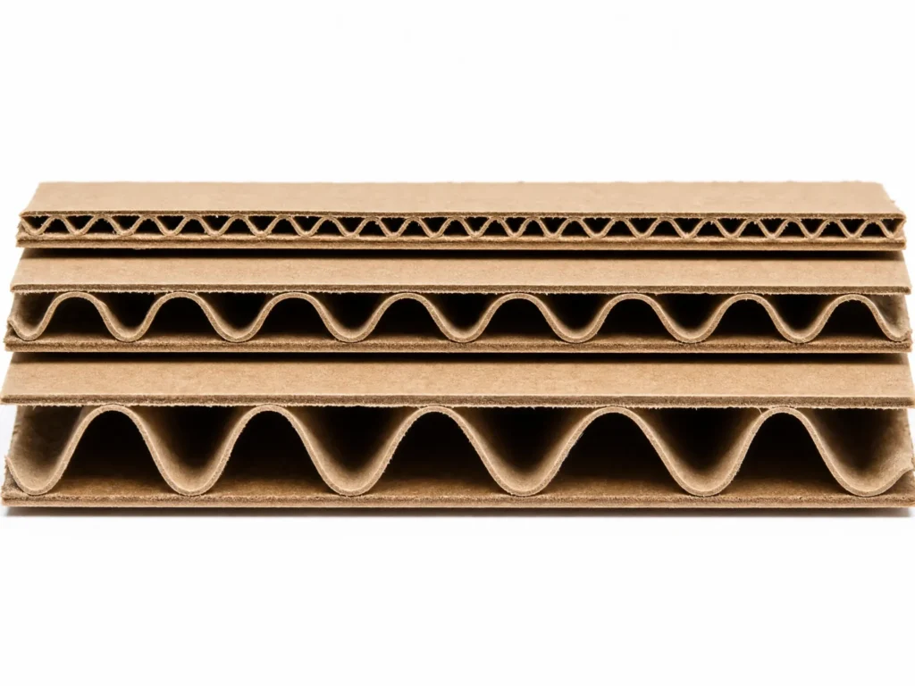 E-flute B-flute C-flute corrugated board cross-section comparison custom corrugated boxes UK | Wabs Print