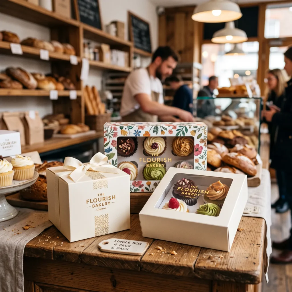 Cupcake box range bakery display single gift 4-cavity 6-cavity branded custom cupcake boxes UK | Wabs Print