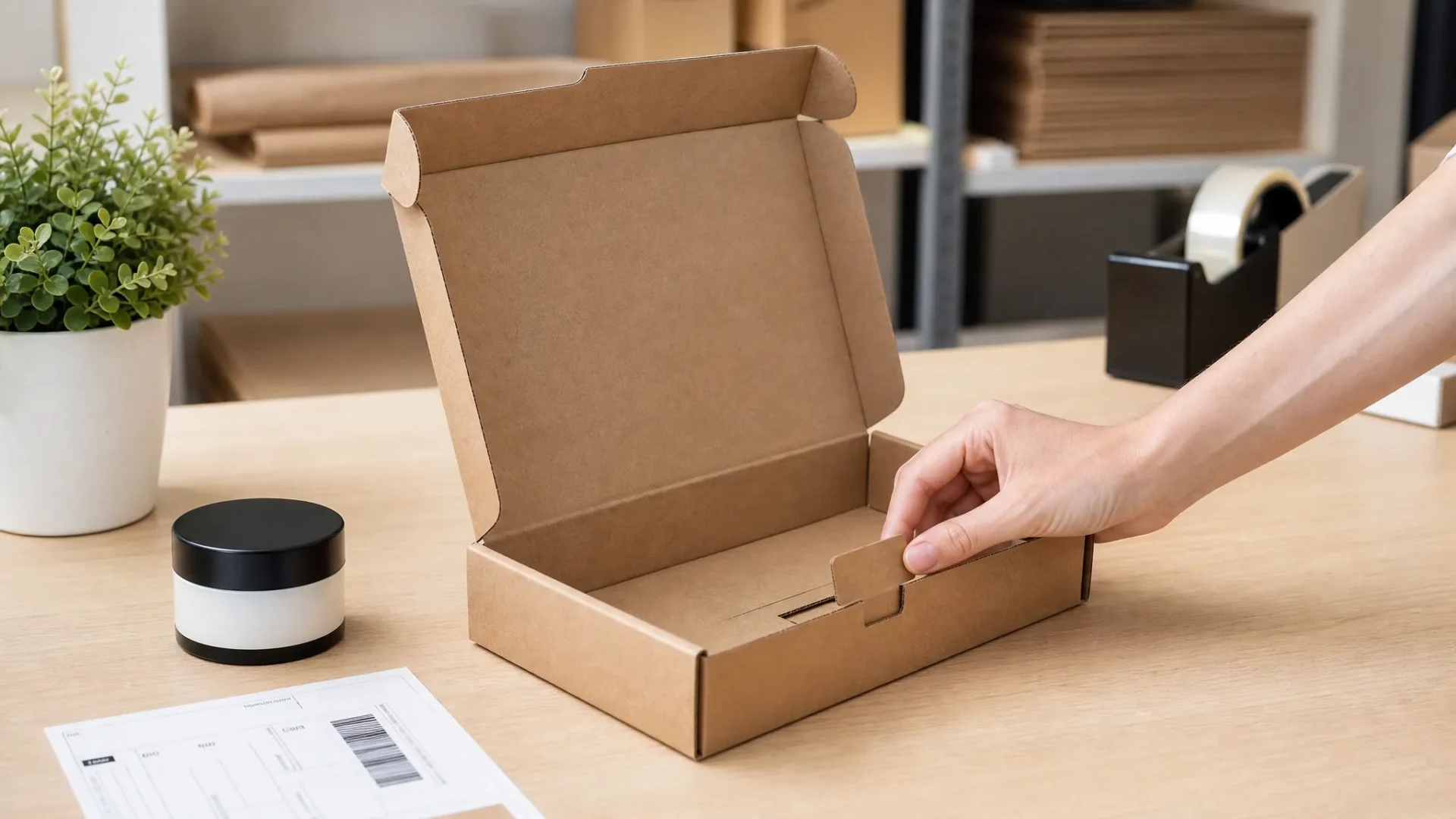 Kraft postal box self-locking tab assembly no tape custom postal boxes UK | Wabs Print
